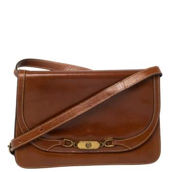 Pre Owned Aigner Brown Leather Flap Shoulder Bag