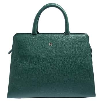 Pre Owned Aigner Green Grained Leather Cybill Tote