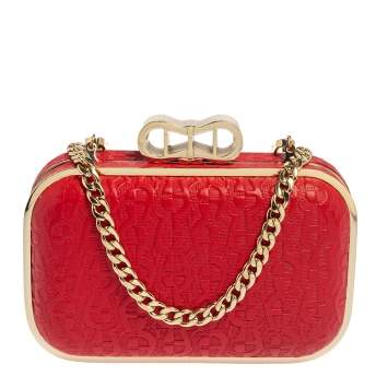 Pre Owned Aigner Red Logo Embossed Leather Chain Clutch