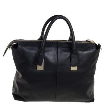 Pre Owned Aigner Black Leather Top Zip Tote