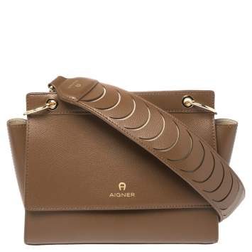 Pre Owned Aigner Brown Leather Flap Shoulder Bag