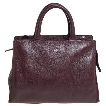 Pre Owned Aigner Dark Burgundy Pebbled Leather Cybill Tote