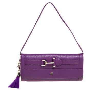Pre Owned Aigner Purple Leather  Cavallina Flap Shoulder Bag