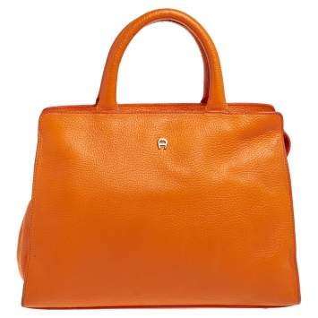 Pre Owned Aigner Orange Grained Leather Cybill Tote
