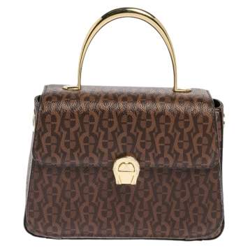 Pre Owned Aigner Brown Signature Coated Canvas Genoveva Top Handle Bag
