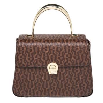 Pre Owned Aigner Brown Signature Coated Canvas Genoveva Top Handle Bag