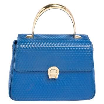 Pre Owned Aigner Blue Embossed Leather Genoveva Top Handle Bag