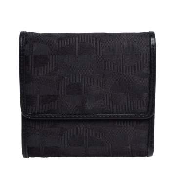 Pre Owned Aigner Black Canvas and Leather Trim Trifold Wallet