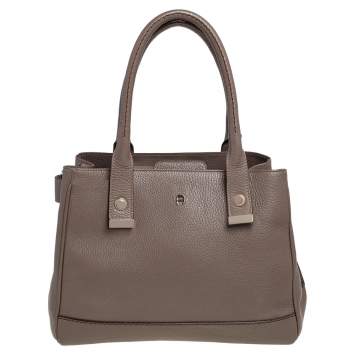 Pre Owned Aigner Dark Beige Leather Middle Zip Tote
