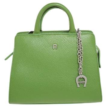 Pre Owned Aigner Green Grained Leather Cybill Tote