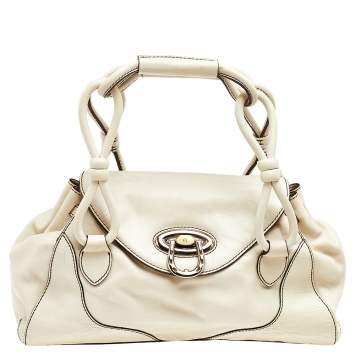 Pre Owned Aigner White Leather Satchel