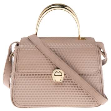 Pre Owned Aigner Pink Leather Genoveva Top Handle Bag