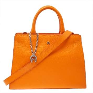 Pre Owned Aigner Orange Leather Cybill Tote