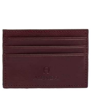 Pre Owned Aigner Burgundy Leather Card Holder