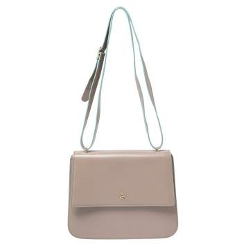 مملوكة مسبقًا Aigner Grey/Turquoise Leather Flap Triple Compartment Shoulder Bag