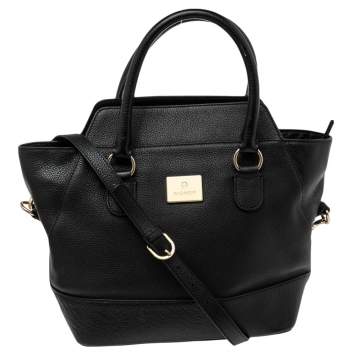 Pre Owned Aigner Black Leather Zip Tote