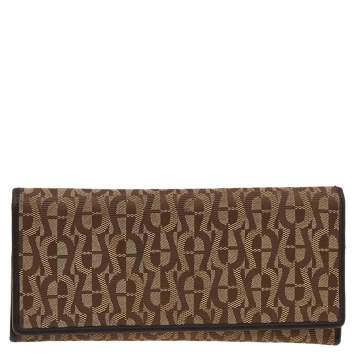 Pre Owned Aigner Beige/Brown Signature Canvas and Leather Flap Continental Wallet