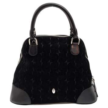 Pre Owned Aigner Black Signature Suede and Leather Satchel