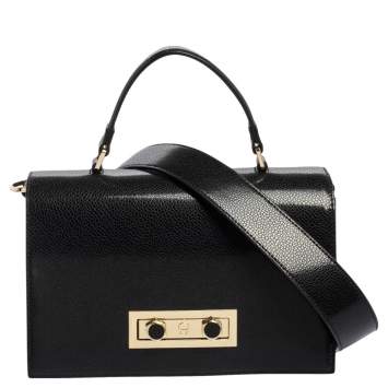 Pre Owned Aigner Black Glossy Leather Siena Top Handle Bag