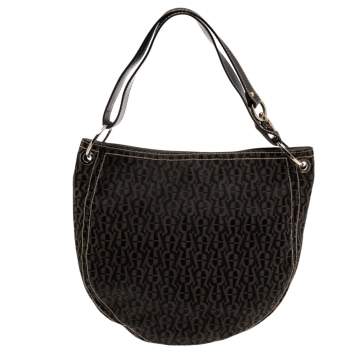 Pre Owned Aigner Brown Signature Nylon and Leather Small Hobo