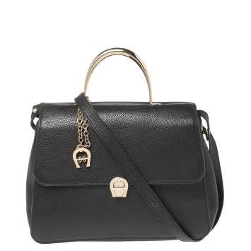 Pre Owned Aigner Black Leather Genoveva M Top Handle Bag 