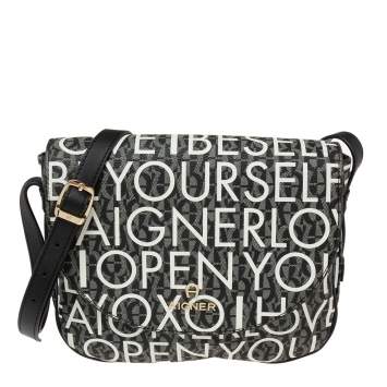 Pre Owned Aigner Black Signature Canvas And Leather Flap Shoulder Bag