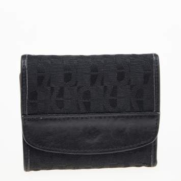 Pre Owned Aigner Black Signature Canvas and Leather Trifold Wallet