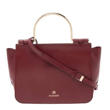 Pre Owned Aigner Burgundy Leather Top Handle Bag