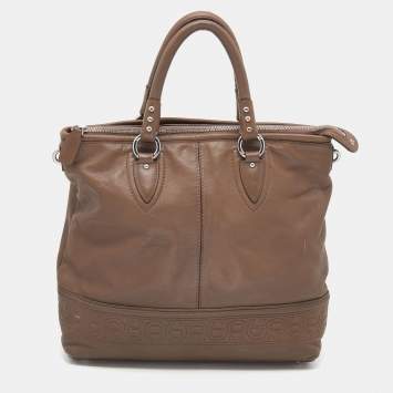 Pre Owned Aigner Dark Taupe Leather Zip Tote
