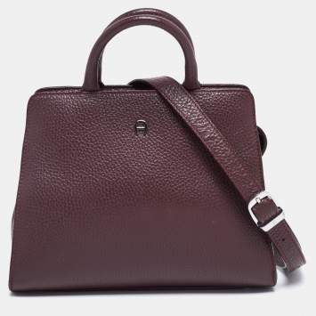 Pre Owned Aigner Dark Burgundy Grained Leather Mini Cybill Tote