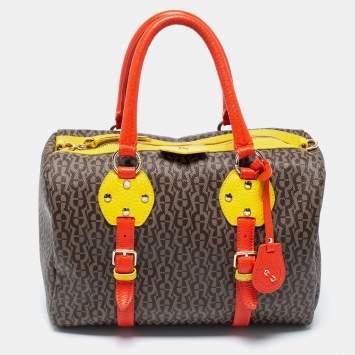 Pre Owned Aigner Multicolor Monogram Canvas And Leather Boston Bag