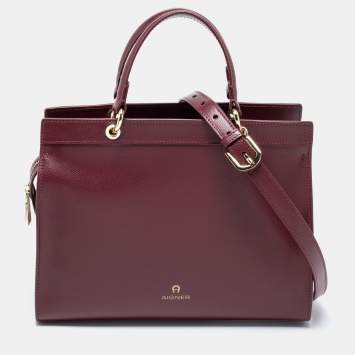 Pre Owned Aigner Burgundy Leather Carol Tote