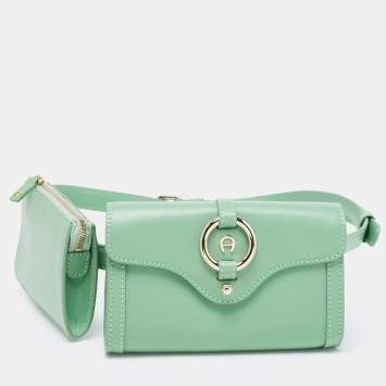 Pre Owned Aigner Sage Green Leather Fiorentina Belt Bag