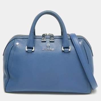 Pre Owned Aigner Blue Leather Zip Satchel