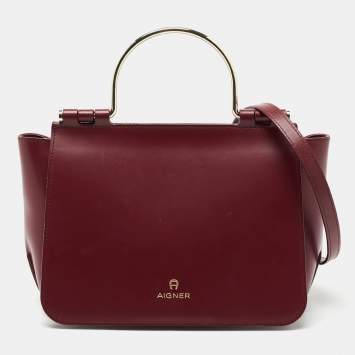 Pre Owned Aigner Burgundy Leather Lexi Top Handle Bag