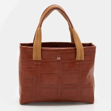 Pre Owned Aigner Brown Croc Embossed Leather Tote