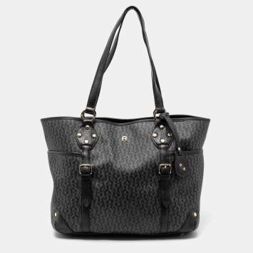 Pre Owned Aigner Black Signature Coated Canvas And Leather Tote