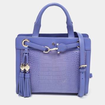 Pre Owned Aigner Purple Croc Embossed Leather Cavallina Tote