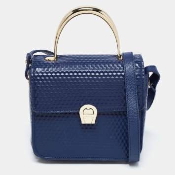 Pre Owned Aigner Blue Leather Genoveva Top Handle Bag