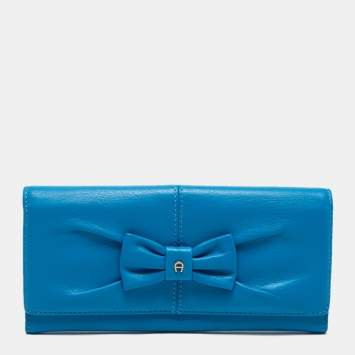 Pre Owned Aigner Blue Leather Bow Wallet