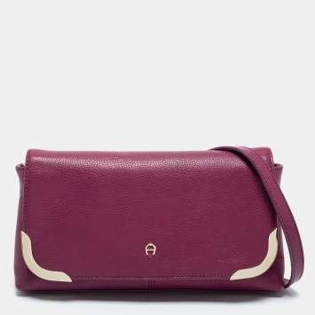 Pre Owned Aigner Purple Grained Leather Clutch Bag