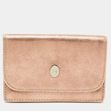 Pre Owned Aigner Metallic Leather Flap Compact Wallet