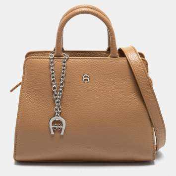 Pre Owned Aigner Brown Pebbled Leather Small Cybill Tote