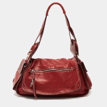Pre Owned Aigner Red Leather Flap Shoulder Bag