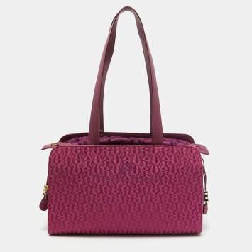 Pre Owned Aigner Magenta Jacquard Canvas Drawstring Satchel