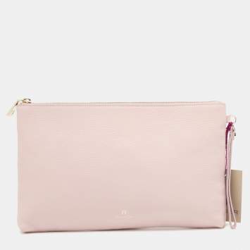 Pre Owned Aigner Light Pink Leather Wristlet Clutch 