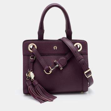 Pre Owned Aigner Plum Leather Cavallina Tote