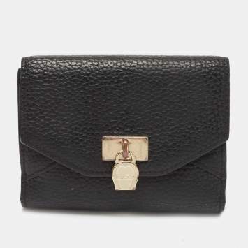 Pre Owned Aigner Black Leather Envelope Flap Compact Wallet
