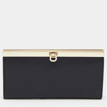 Pre Owned Aigner Black Leather Metal Frame Continental Wallet