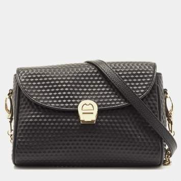 Pre Owned Aigner Black Embossed Leather Genoveva Crossbody Bag